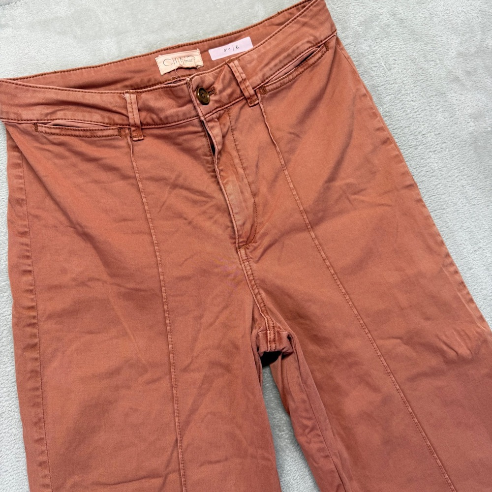 By Anthropologie Chino‎ Pants Women's 6 Cropped Wide Leg Trouser Hem Salmon Pink